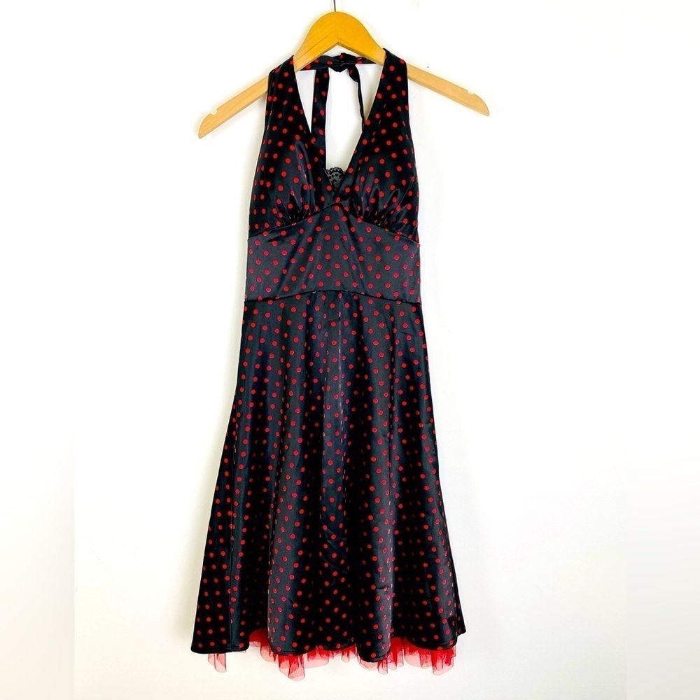 XOXO Black and Red Polka Dot Rockabilly Style Halter Dress, Size 7